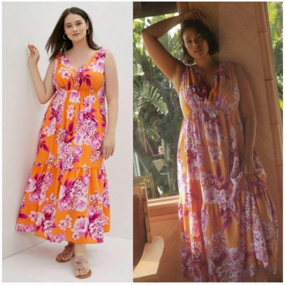 ANTHROPOLOGIE Gathered Maxi Dress Floral Purple Orange Tropical Sz XL $188 {3U8}